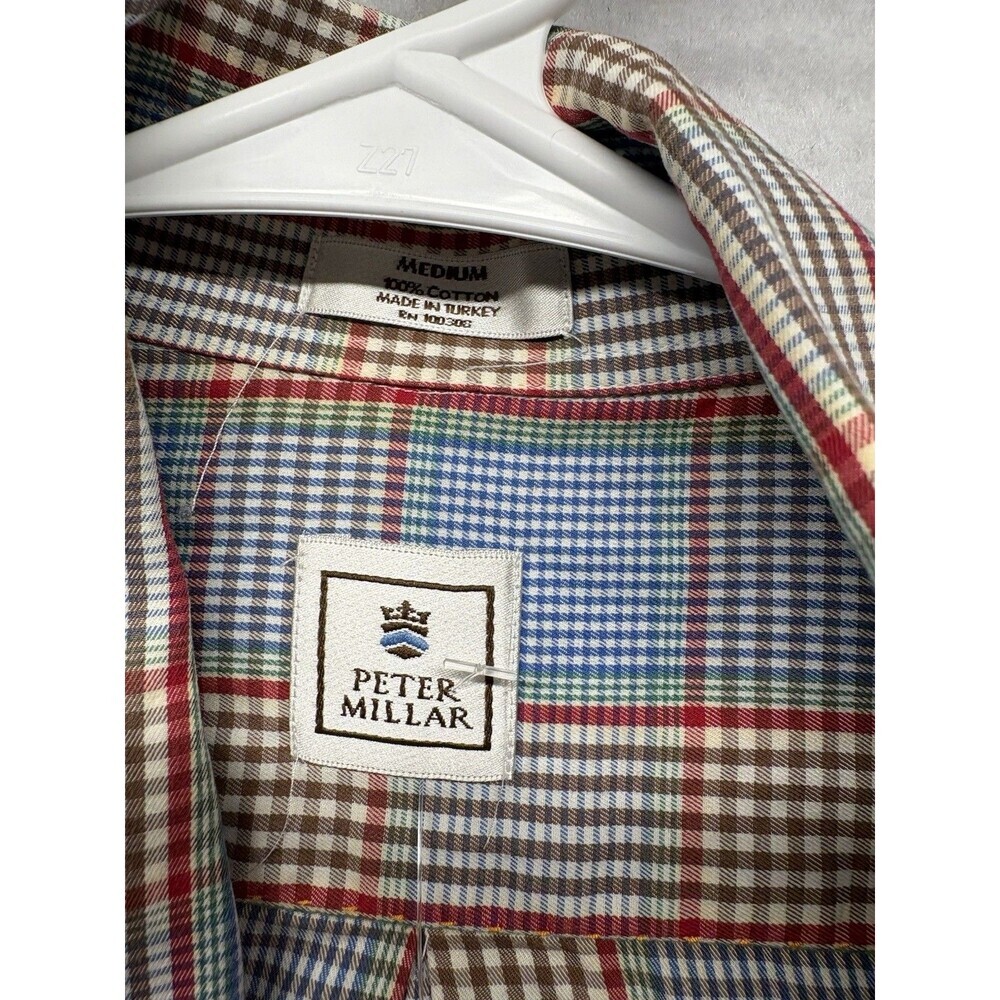 Peter Millar Men's Med Blue Plaid 100% Cotton Long Sleeve Button Down Shirt - Picture 2 of 3